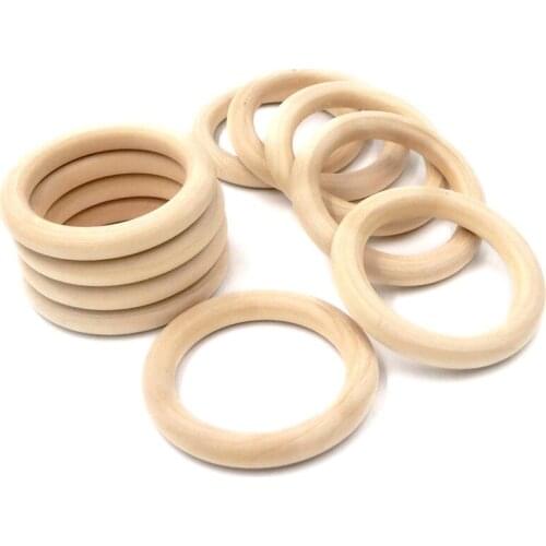 5pcs 50mm Baby Wooden Teething Rings Beech Natural Wooden Baby Toys Safe Baby Teether Necklace Bracelet Making DIY Material