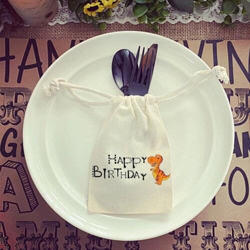 5pcs dinosaur candy gift bags Cutlery holder Wild animal jungle T-Rex kid boy 1st 2nd 3rd 4th 5th happy birthday Party supplies