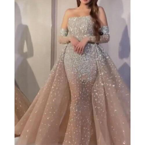 BAZIIINGAAA Luxury Woman Cocktail Dress Beaded Sequins Long Elegant Night Cocktail Party Formal Dresses for Wedding Plus Size