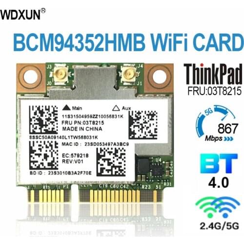 Broadcom 03t8215 bcm94352hmb 802.11ac dual band 2x2 wireless-ac wifi + bluetooth 4.0 867mbps mini pci-e card for lenovo