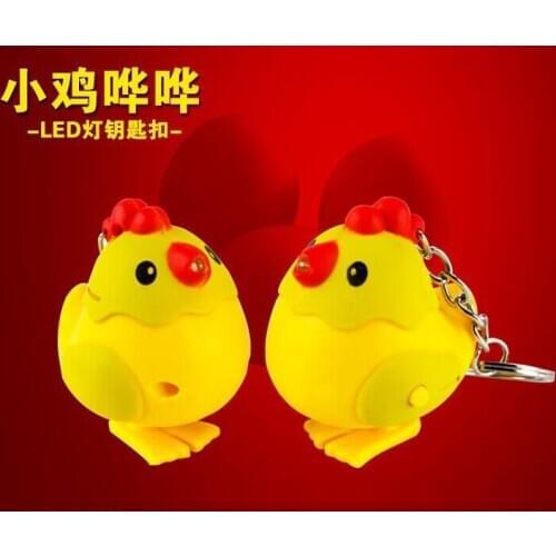 FREE SHIPPING BY DHL 200pcs/lot New 2015 3D Plastic Lovely LED Chick Keychain with Sound Poult LED Keyrings
