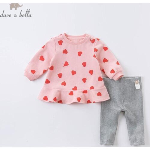 DB14845 dave bella autumn baby girls fashion love print clothing sets kids cute sets children 2 pcs suit