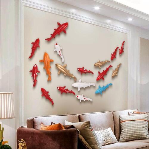 Chinese Wood Fish Group Wall Hanging Accessories Shop Corridor Wall Decoration Pendant Home Livingroom Wall Mural Crafts Decor