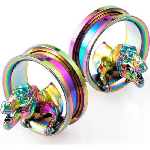 3D Stereo Screw Ear Gauges Stretcher Piercing Ring Tunnels Expander Plugs Stainless Steel Dinosaur Earrings Fashion Body Jewelry