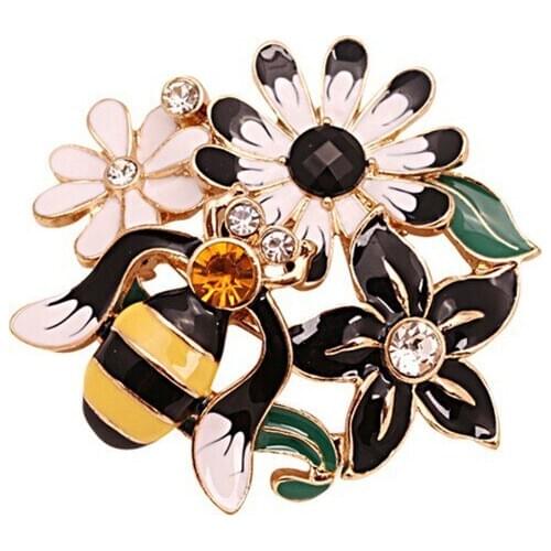 Flower bee beetles round enamel brooches/korean designer brand luxury fashion jewelry wholesale women blazer accessories pin up