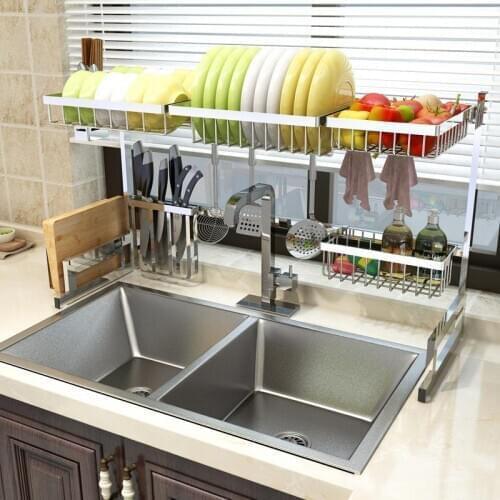 Kitchen organizer Dish Drying Rack Over Sink Utensils Holder Bowl Dish Draining Shelf Kitchen Storage Countertop