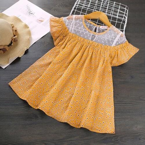 Summer Floral Clothing For Girls Cute Flying Sleeve Pleated Dresses Children Party Princess Dress Ruffle Clothes