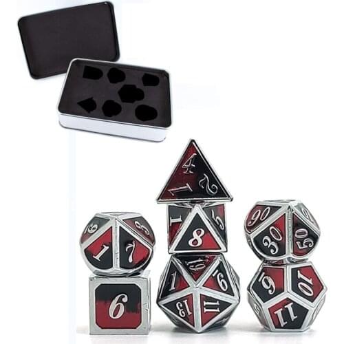7 PCS Italic Style Metal Dice Metallic DND Game D&D Dice with Free Metal Case U2JB