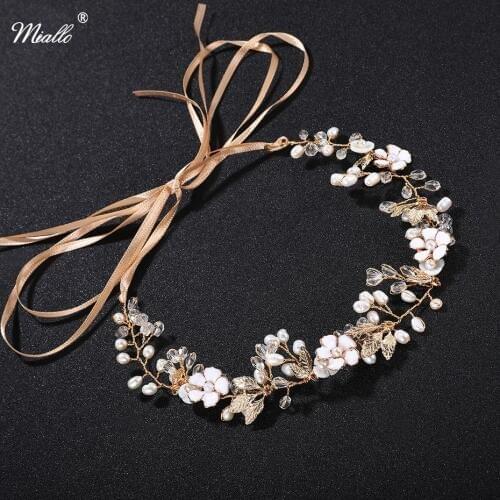 Miallo Leaf Flower Crystal Tiaras Pearls Jewelry Wedding Accessories Hair Vine Handmade Headband Hair Jewelry Gold Sliver Color