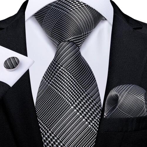 Fashion Designers Brand Houndstooth Mens Ties 100% Silk Neck Tie Handkerchief Set Gift For Men Wedding Party Gravatas DiBanGu