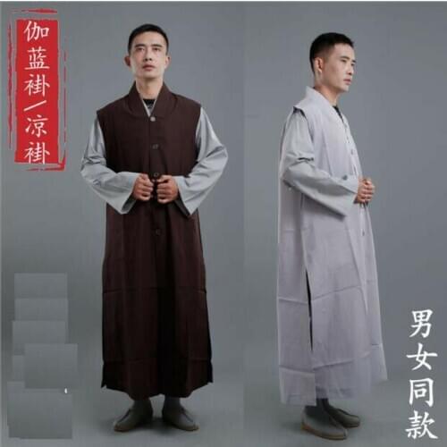 Fashion Unisex Shaolin Buddhist Monk Garan Coats Robes Meditation Gown Long Vest