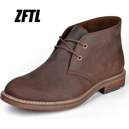 ZFTL Mens boots man martins boots ankle boots male Large size genuine leather Crazy Horse Skin boots suede Tooling boots