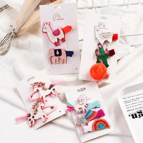 Adorable Rainbow Glitter Unicorn Hair Clips Set Cartoon Animal Sequins Girls Hairpin Accessories Princess Headdress Bobby Clips