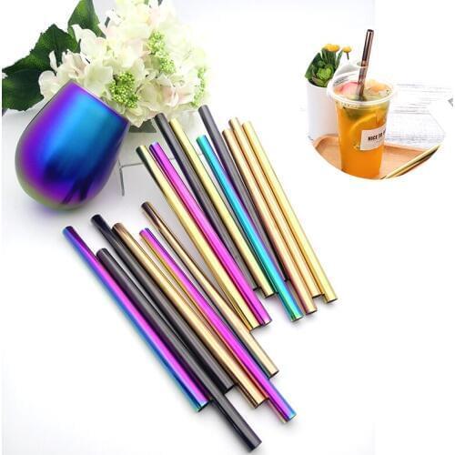 Beverages Straws Straight Straw Set Rainbow Sucker Mirror Polished Milk Juice Cold Drink Straw Food Grade Stainless Steel 4pcs