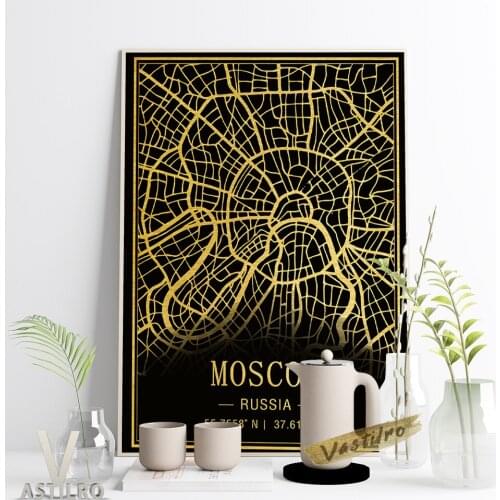 World City Map Line Drawing Art Print Poster Russia Moscow Creative Wall Stickers Canvas Painting Modern Minimalist Home Decor