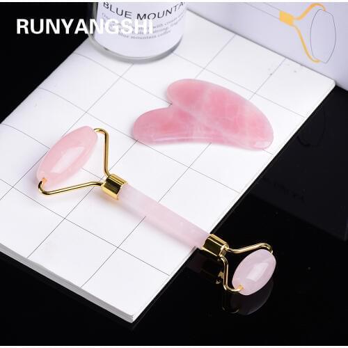 Original Jade Roller and Gua Sha Set Roller For Face 100% Natural Rose Quartz Face Massager for Wrinkles Anti Aging