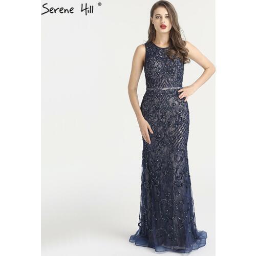 New Blue Sleeveless Luxury Mermaid Evening Dresses 2020 High-end Diamond Beading Elegant Formal Evening Gowns Real Photo LA6358