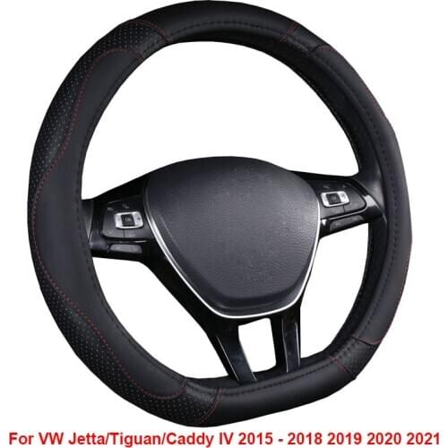 Car Steering Wheel Cover D Type Wrap For Volkswagen VW Jetta / Tiguan / Caddy IV 2015 -2019 2020 2021 PU Leather Funda Volante