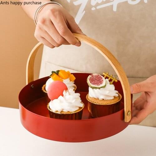 Northern Europe Cake Pan with Glass Cover Round Metal Portable Storage Tray Home Fruit Plate Dessert Plate Display Cake Stand