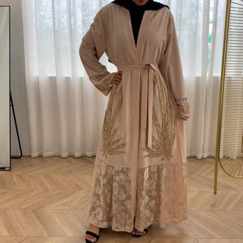 Full Length Embroidery Opened Muslim Abaya Diamond Beading Peignoir Fashion Dubai Islamic Abayas Prayer Service Clothing