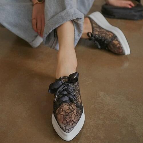 Punk Creepers Women Breathable Mesh Wedges High Heel Gladiator Sandals Female Summer Pointed Toe Fashion Sneakers Casual Shoes