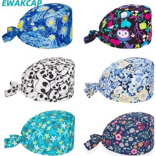 Anime Scrub Cap Adjustable 100% Cotton Pet Shop Lab Health Care Home Dentist Clinic worker Hats Beauty Salon Nursing Scrubs Caps