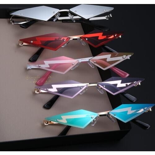 Fashion Retro Lady Diamond Shape Sunglasses Glasses Narrow Rimless Sun Glasses Female UV400