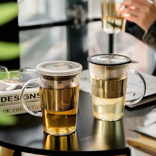 GY Glass with Lid Tea Cup Stainless Steel Screen Filter Heat Resistant Tea Cup Office Home Exquisite Gift Cup
