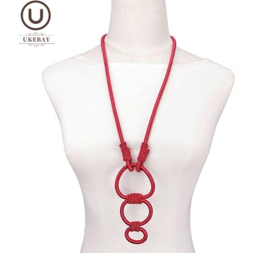 UKEBAY New Red Metal Pendant Necklaces For Women Round Handmade Necklace Designer Luxury Sweater Chain Goth Party Accessories