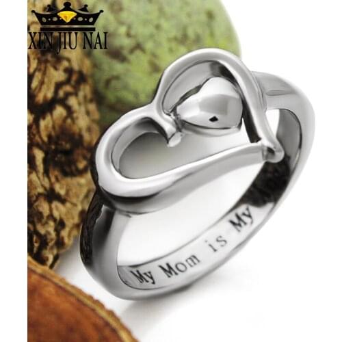 Vintage MOM Rings for Women Mothers Birthday Mothers Day Gifts Silver Color Heart Shape Rings My Mom is My Angel Jewelry