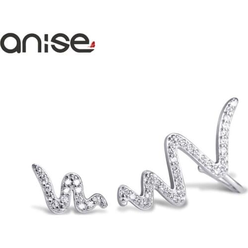 Anise Lady Luxury Zircon Asymmetry Stud Earrings For Woman Silver Color Snake Irregular Crystal Earring Oorbellen Jewelry