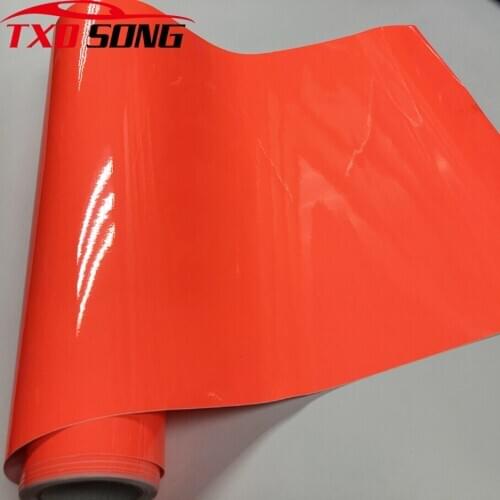 10/20/30/40/50x152CM High Glossy Fluorescent orange-red Car Wrap Foil DIY Motorcycle Scooter Bike Car Sticker Decal