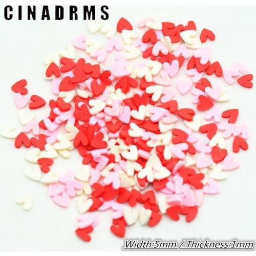 10 gram 5mmX1mm Three-Color Tiny Clay Hearts,Soft Clay Embellishment Supplies,Flatback Scrapbooking Miniatures,Home Deco