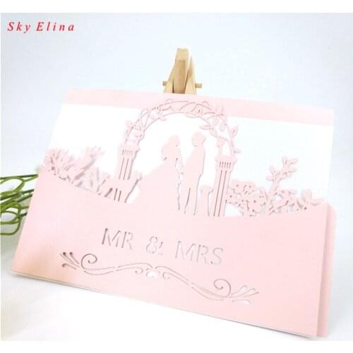 10Pcs Laser Cut Wedding Invitations Card Mr. & Mrs. Style Wedding Party Birthday Supplies Name Cards With Blank Inner Sheet 5Z