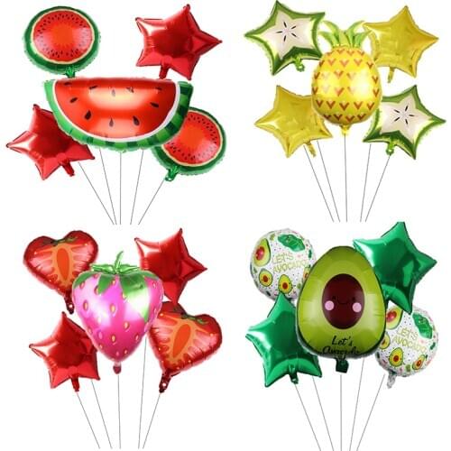 6pcs fruit set aluminum film balloons Set summer fruit hawaiian party birthday layout party decorations Supplies Weeding Deccor