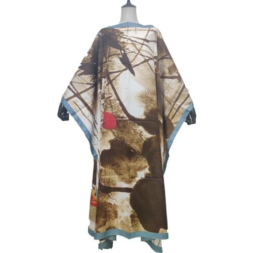 Abaya Length 130 CM New Floral Summer Bohemian BouBou Maxi Dresses For Women Saudi Arabic Popular Silk Kaftan Dresses