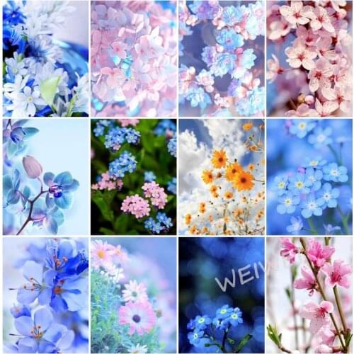 Diamond Painting Flower Blue Daisy Pink Cherry Blossoms Yellow Sunflower Inlay Resin Embroidery Craft Cross Stitch Kits