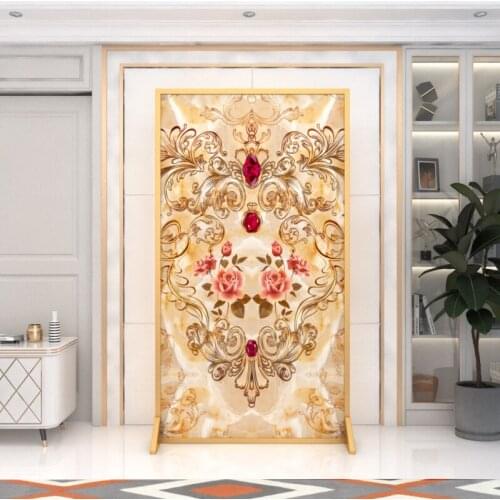 European style art screen partition living room entrance entrance metal floor-to-ceiling fabric mobile screen