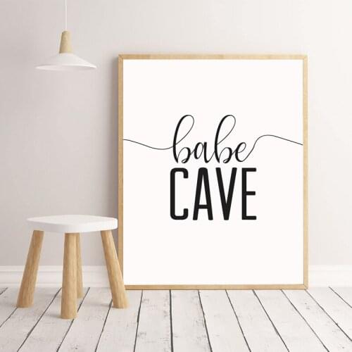 Babe Cave Quote Typography Print Girl Room Decor Black White Minimalist Poster Nursery Wall Art Canvas Painting Picture Decor