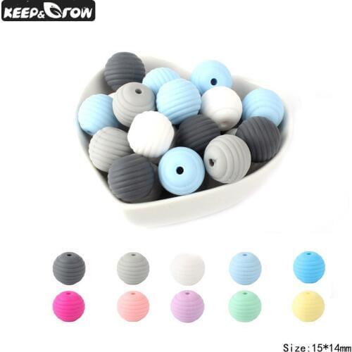 Keep&Grow 50Pcs Thread Silicone Beads 15mm Round Spiral Baby Teething Beads DIY Necklace Pendant Accessories Baby Teethers