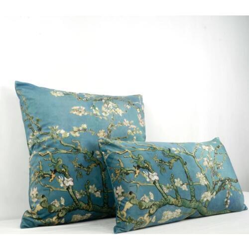 Van Gogh Almond Blossom Velvet Cushion Cover Sofa Pillow Cover Car Chair Cushion Case Double-sided Printing Without Stuffing