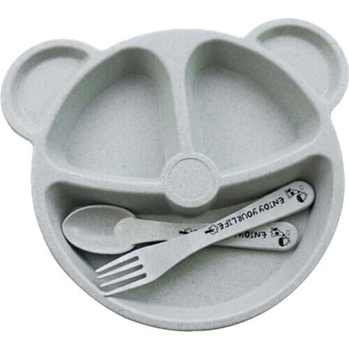 Baby Dinnerware Anti-hot Wheat Straw Training Plate Cartoon Bear Kids Dishes Baby Bowl+Spoon+Fork Feeding Food Tableware Set