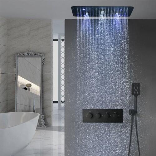 Rain Shower Systems LED Shower Head Thermostatic Valve Bath Mixer Tap Embedded Ceiling Shower Set Stainless Steel
