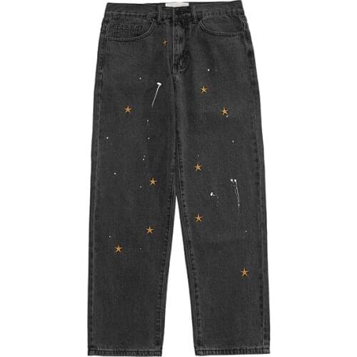Autumn New Streetwear Splash Ink Embroidery Washed Loose Jeans Men and Women Straight Harajuku Hip Hop Baggy Denim Trousers