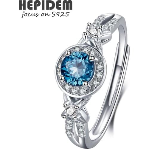 HEPIDEM 100% Really Topaz 925 Sterling Silver Rings 2021 New Women Blue Gemstones Wedding Engagement Gift S925 Fine Jewelry H006