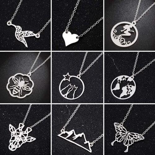 Classic Stainless Steel Chain Necklaces for Women Christmas Jewelry Fashion Butterfly Bee Heart Deer Necklace Gold Collier 2020