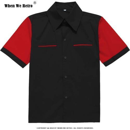 When We Retro Classic Retro Rockabilly Shirt ST112 Black Vintage Button Up Short Sleeve Men Shirt chemise homme