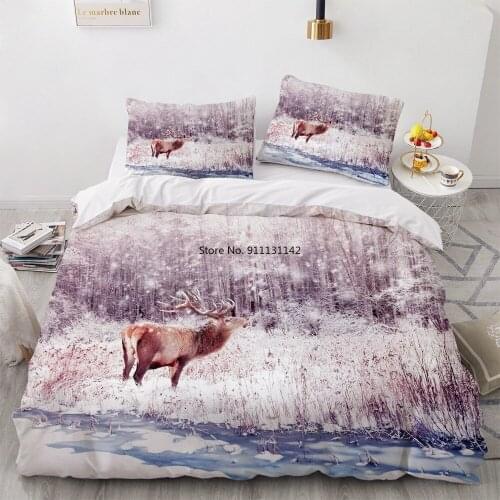 Bedding Sets 3D Blue White Duvet Quilt Cover Set Comforter Bed Linens Pillowcase King Queen Full Double Deer Elk 240x220cm Size