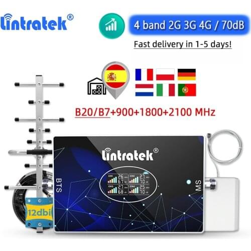 Lintratek Four Band 2G 3G 4G Cellular Signal Booster B20 800 850 900 1800 2100 LTE 2600 Cellphone GSM Amplifier B28 700 Repeater