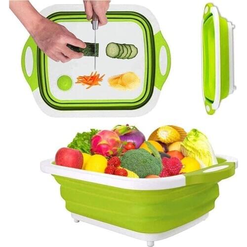 Multifunction Cutting Board Foldable Drain Basket Collapsible Organizer Basin Kitchen Portable Washing Vegetable Colander U1L0